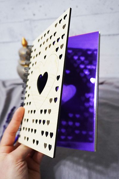markcat Agenda School Notebook with Line Notebook in 120 Sheets with Heart Motif Wooden Cover (A5)