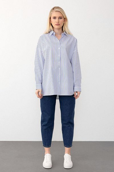 Olcay Cămașă de bază oversize (albastru-alb) - 9281 Modul