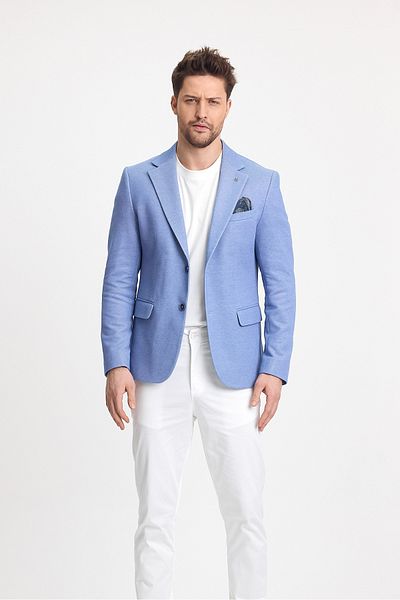 Frappoli Abrines Ανδρικό Indigo Cotton Lycra Stretching Fabric Slim Fit Sports Blazer Jacket