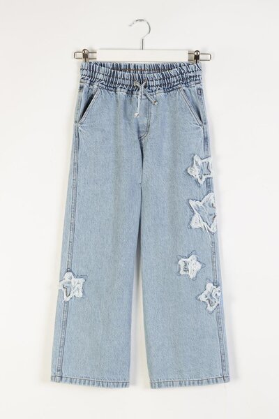 Dmb Girl's Star Printed Denim Trousers Blue