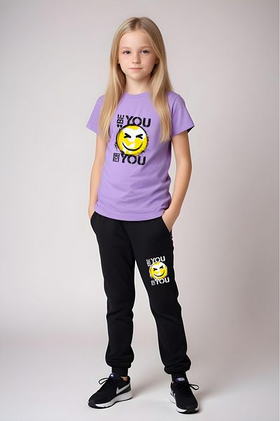 panios kids Be You Emoji Printed Girls' T-Shirt and Sweatpants Set