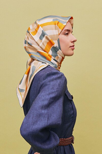 Armine Geometrik Desenli Saf İpek Twill Eşarp 9303D 03