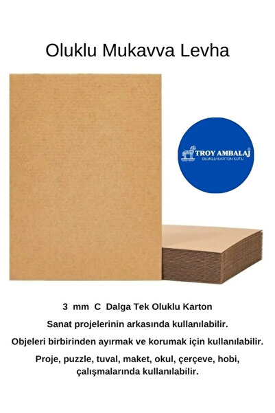 TROY AMBALAJ 70x100cm Oluklu Mukavva (20adet) 3mm Karton (PROJE-PUZZLE-TUVAL-...