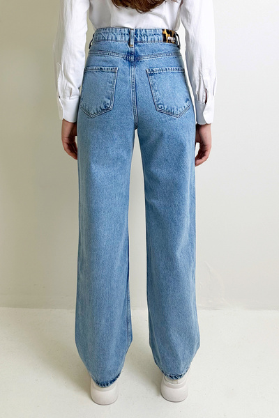 VAGGON Kadın Buz Mavi Yüksek Bel Yıkamalı Palazzo Jean Pantolon Prmx13306