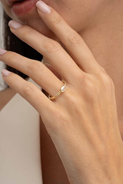 Sümer Telkari Markiz Taşlı Altın Kaplama Gümüş İnce Yüzük 5946