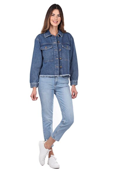 Bluewhite Blue White Women's Jeans Jacket with Pockets