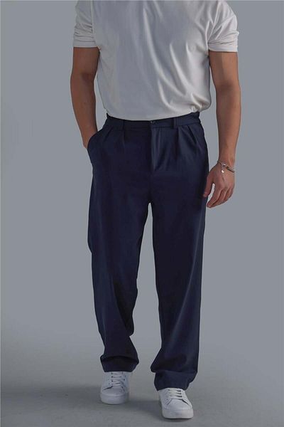OUTFİT MAN Men's Classic Baggy Trousers Navy Blue
