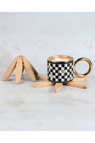 Home 4-Piece Wooden Tree Trivet with Stand - Bamboo Trivet - Practical Folding Trivet - Bamboo Coaster