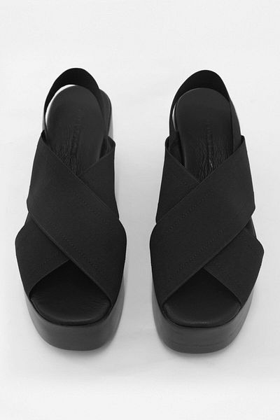 NILUFARR Bayer Black Genuine Leather - Elastic Heeled Sandals