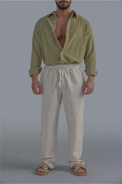 OUTFİT MAN Men's Linen Baggy Pants - Cream