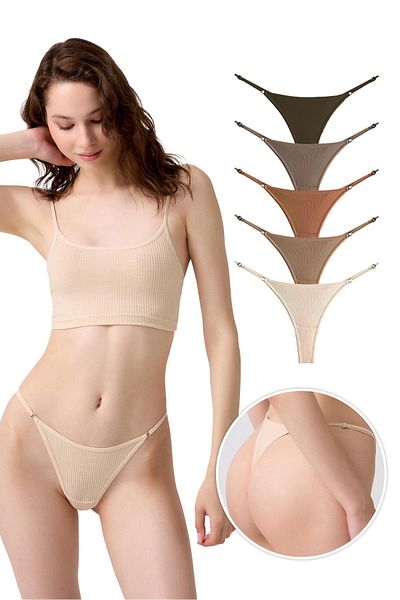 Cottonhill Adjustable Cotton and Lycra Camisole Ribbed Thong, 5 Grains-2