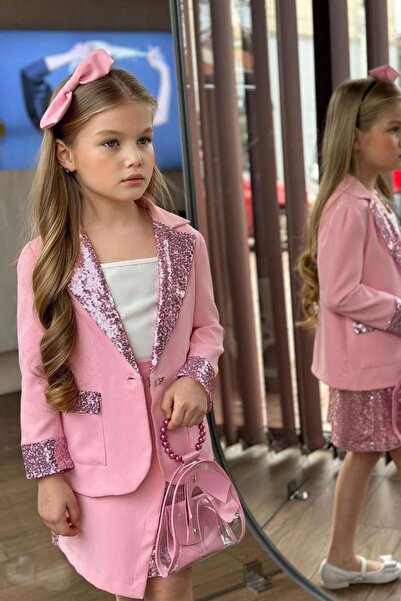 Riccotarz Girl's Blazer Jacket - Asymmetrical Cut Sequin Powder Effect Suit