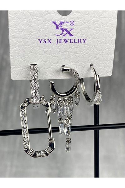 Brethils Triple Ysx Dangle Hoop Zircon Earrings Set Tarnish Free Guaranteed Steel Shipped in Gift Box