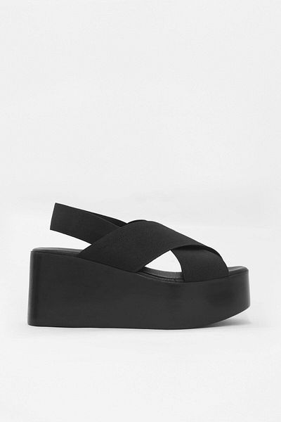 NILUFARR Bayer Black Genuine Leather - Elastic Heeled Sandals