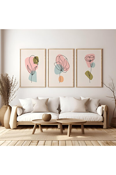 ARTCASTLE 3-компонентен комплект картини с дървена рамка, розов