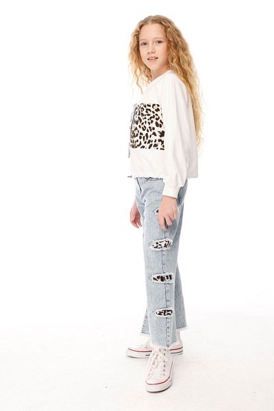 JENA Girl's Leopard Denim Trousers 7-14 Years Blue