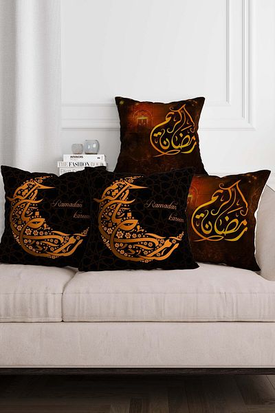 Sakallı Set de huse pentru cină cu 4 benzi cu tematică Ramadan, bun venit pe față de masă Runner