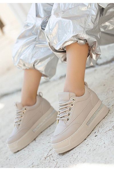BESKAR Αθλητικά παπούτσια Lulu Beige Skin Lace-Up