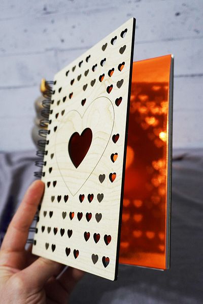 markcat Agenda School Notebook with Line Notebook in 120 Sheets with Heart Motif Wooden Cover (A5)