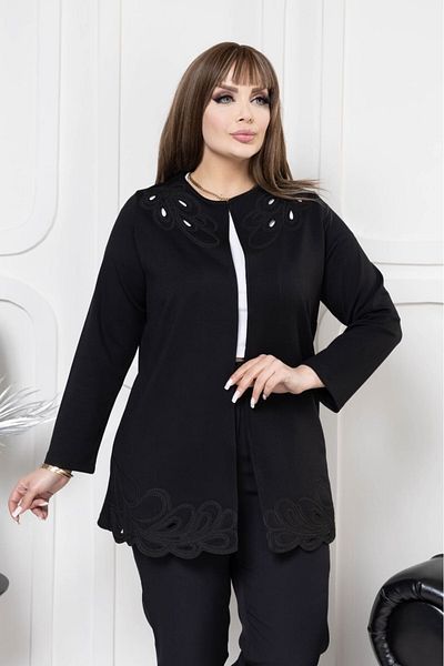 sinemisxxl Steel Fabric Lycra Plus Size Black Jacket
