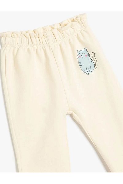 Koton Jogger Sweatpants Cat Printed Lace-Up Waist Cotton Raised