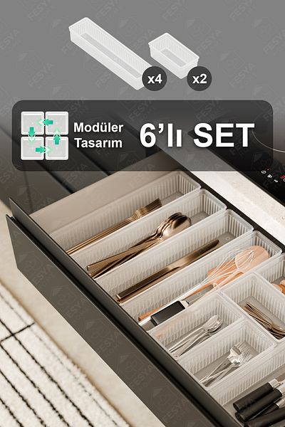 Fesya Home ORIGAMI 6 τεμαχίων Modular Spoon Fork Knife Tongs Organizer Εσωτερική οργάνωση - Διαφανές 2O-4B