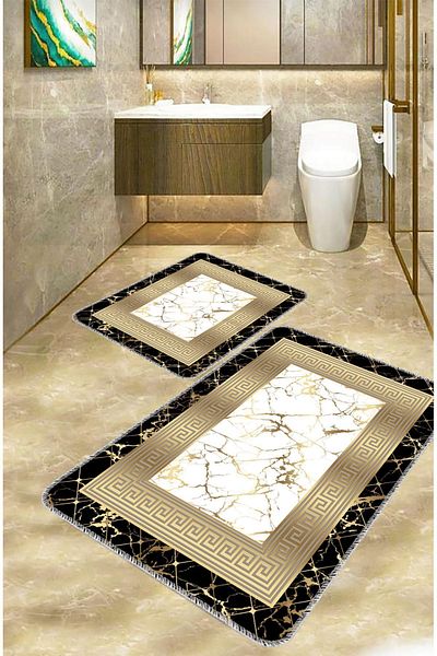 Artızon Gold Decorative Modern Design Non-Slip Base Washable Set Set Bath Mat 50X60-60X90 cm