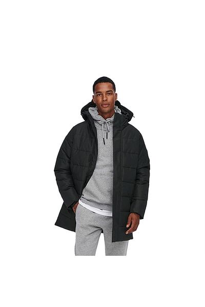 ONLY Onscarl Men's Black Coat - Quilted, Noos Otw, 22020156