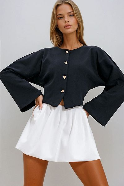 VAGGON Women's Black Gold Buttoned Knitwear Cardigan