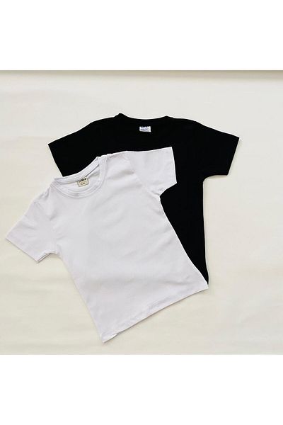 Miyakidsworld Tricou cu mânecă lungă pentru copii, unisex, cu decolteu rotund, din bumbac pieptănat modal (alb-negru) Set de 2 Adolescent Adult
