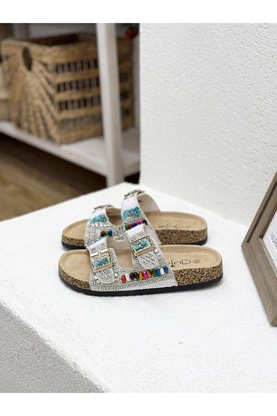 Guja 25Y102-2 Double Buckle Stone Cork Sole Slippers Women