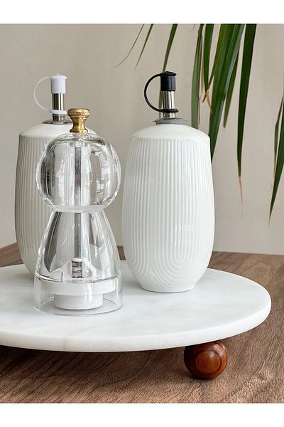Lizzy Marble Patterned 25 cm Decorative Stand Wooden Ball Stand Presentation Stand