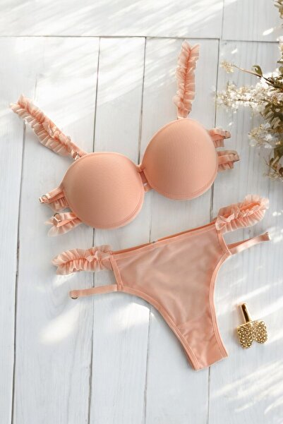 Luvensa Pembe Fırfırlı Dolgulu Sütyen Takımı (Sütyen & Külot)
