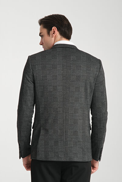 Frappoli Мъжко спортно сако с прилепнал крой, черно и ликра, памучно-карирано, Eleventy