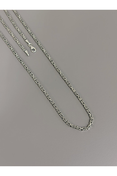 Cengiz Silver Erkek Gümüş Kolye - 2mm Kare Kral Model 925 Ayar Gümüş Erkek Ko...