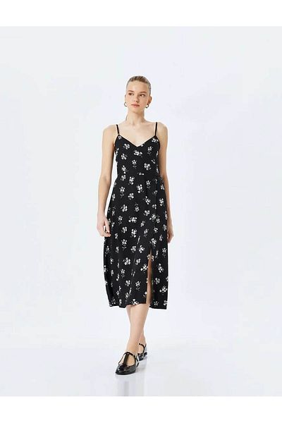 Koton Rope Strap Double Breasted Neckline Black Women's Dress 5Sal80031Iw
