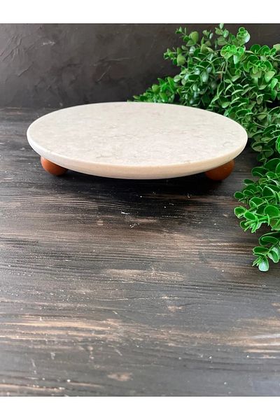 Lizzy Marble Patterned 25 cm Decorative Stand Wooden Ball Stand Presentation Stand