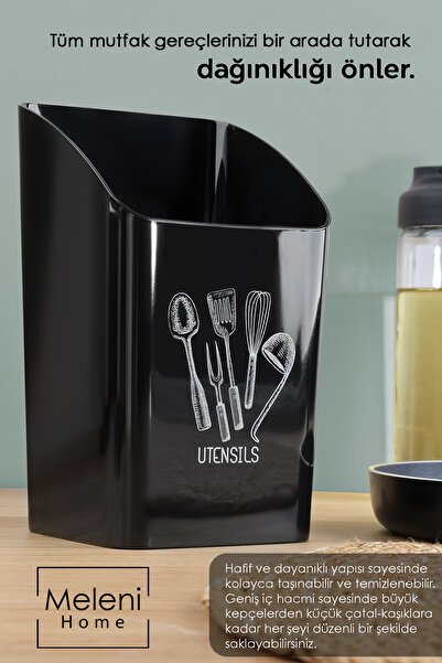 Meleni Home 2'li Tezgah Üstü Kaşıklık - Mutfak Organizer Düzenleyici Kepçelik Kaşık Bıçak Standı Siyah