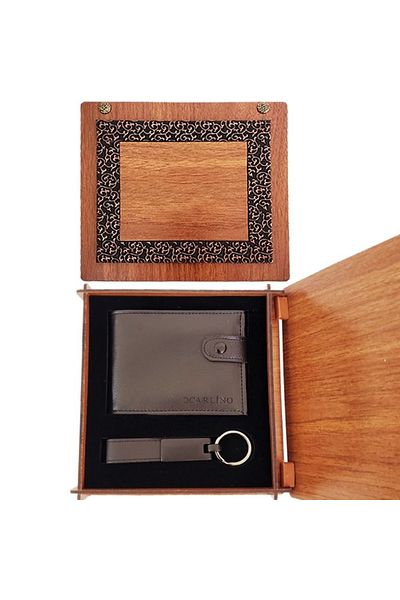Skygo Wallet with Wooden Box and Matte Black Keychain