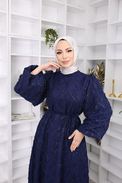 MODA EGE Balloon Sleeve Glitter Dress