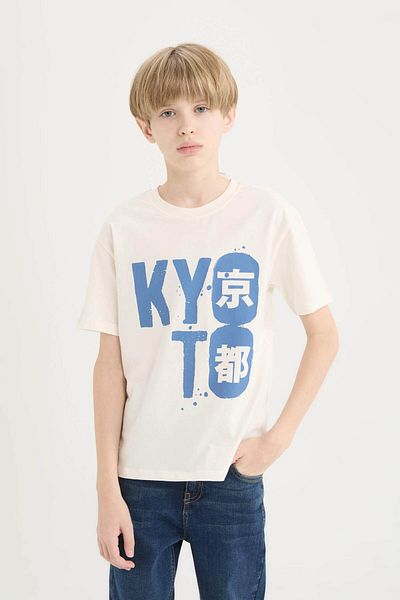 DeFacto Boy's Crew Neck Printed Short Sleeve T-Shirt