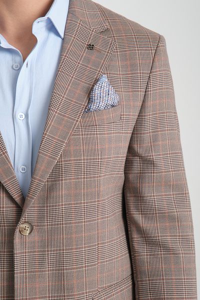 Frappoli Ανδρικό μπουφάν Diegos μπεζ καρό Slim Fit Mono Collar Sports Blazer