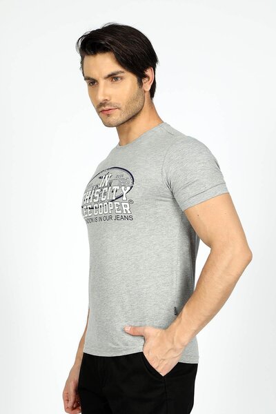Lee Cooper Bernt Men's 100% Cotton O-Neck T-Shirt Gray Melange