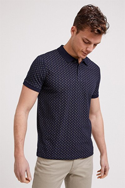 Lee Cooper Nature Erkek %100 Pamuk Baskılı Polo Yaka T-Shirt Lacivert