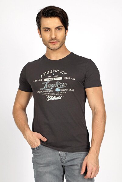Lee Cooper Divided Men's 100% Cotton O-Neck T-Shirt Anthracite