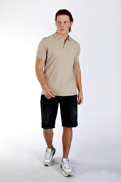 Lee Cooper Мъжка тениска с поло яка и щампа от пике, бежова, Navagoi, 100% па...