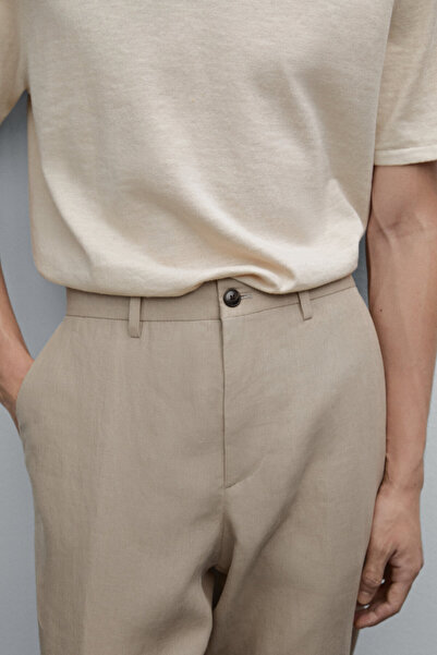 Massimo Dutti Dökümlü %100 keten pantolon