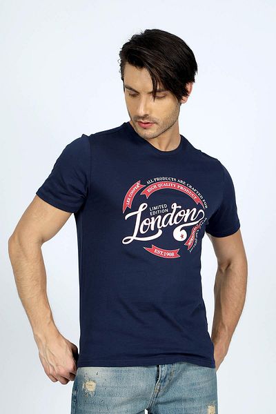 Lee Cooper Мъжка тениска с О-образно деколте Alista, тъмносиня, 100% памучна