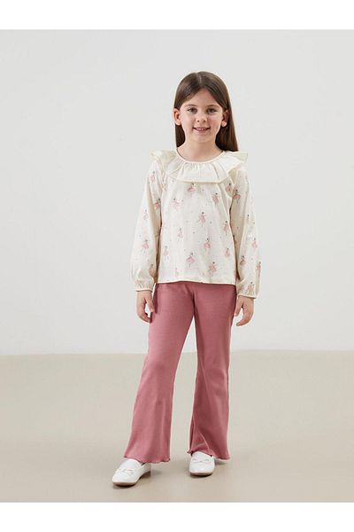 LC Waikiki طقم تي شيرت وسروال ضيق للفتيات الصغيرات من LCW Kids Ecru