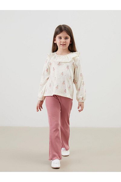 LC Waikiki طقم تي شيرت وسروال ضيق للفتيات الصغيرات من LCW Kids Ecru